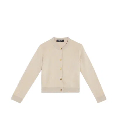 Versace Kids' Jacquard-print Cotton-blend Cardigan In Beige