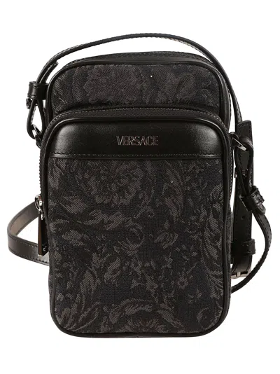 Versace Jacquard Shoulder Bag In Burgundy
