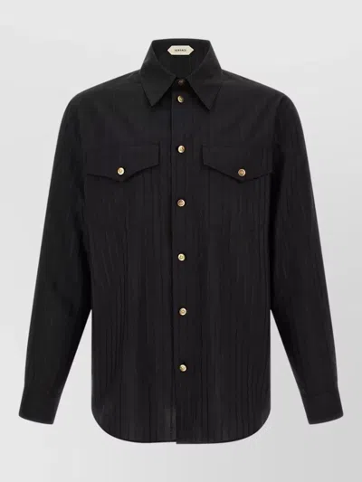 Versace Informal Shirt Responsible Cotton Silk Micro Greca In Black