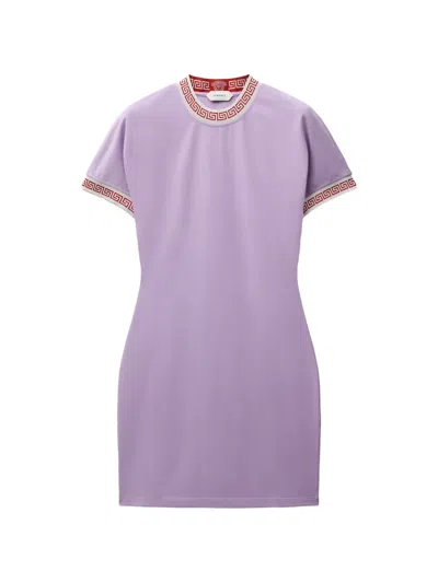 Versace Jacquard Stretch Cotton-jersey Mini Dress In Purple