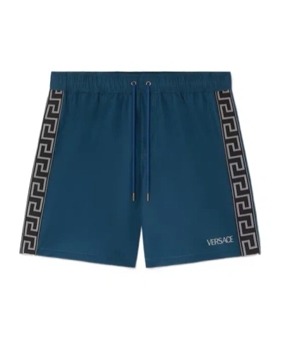 Versace Jacquard Swim Boardshorts In Blue