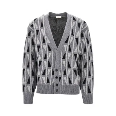 Versace Jacquard Wool And Cashmere Cardigan In Gray