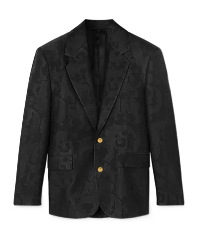 Versace Jacquard Wool-blend Blazer In Black