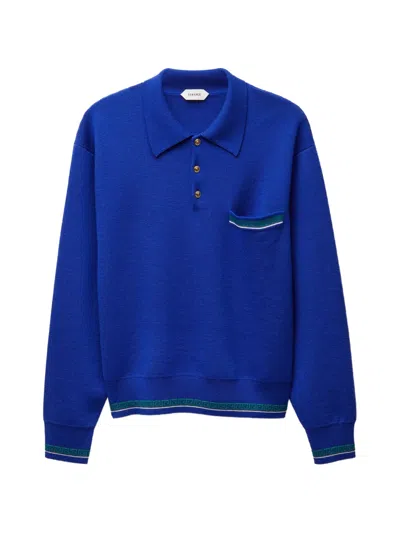 Versace Pull Polo En Maille De Laine Jacquard In Blue