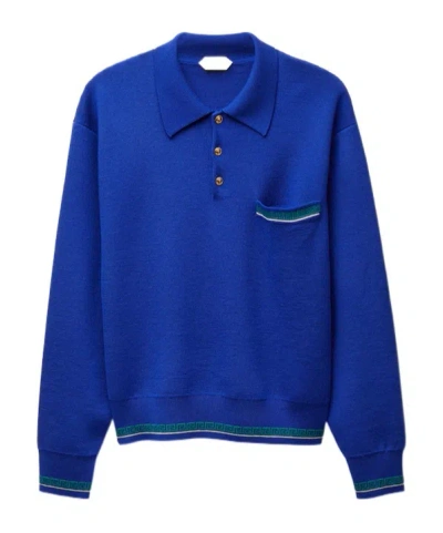 VERSACE JACQUARD WOOL-KNIT POLO SWEATER
