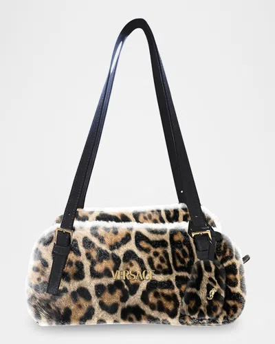 Versace Jaguar-print Faux Fur Shoulder Bag In Brown