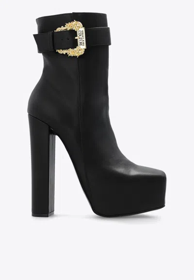 Versace Jeans 160 Baroque Buckle Platform Boots In Black