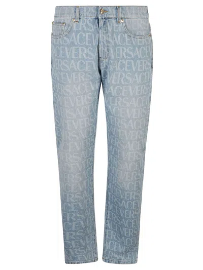 Versace Allover Jeans In Blue
