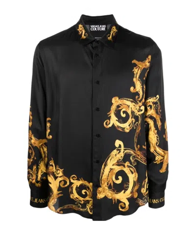 Versace Jeans Abstract-print Long-sleeve Shirt In Black