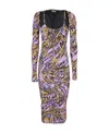Versace Jeans All-over Logo-print Gathered Dress In Multicolor