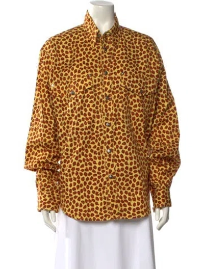 Pre-owned Versace Jeans Animal Print Long Sleeve Button-up Top In Yellow