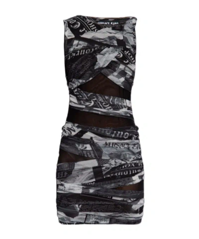 Versace Jeans Asymmetric Draped Dress In Black