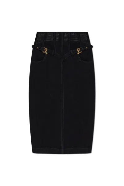 Versace Jeans Back Slit Denim Skirt In Black