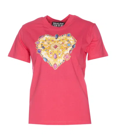 Versace Jeans Barocco Heart-print T-shirt In Red