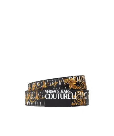 Versace Jeans Barocco Logo-print Belt In Black