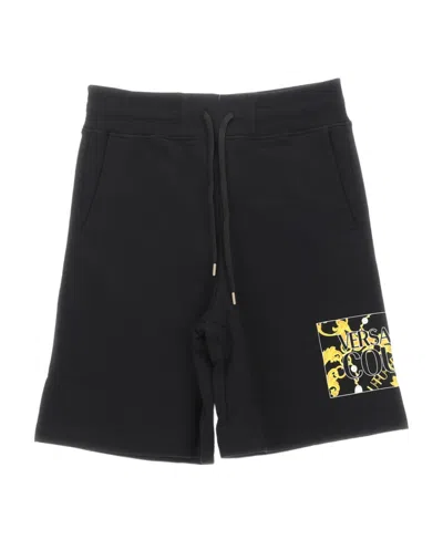 Versace Jeans Barocco-print Cotton Shorts In Black