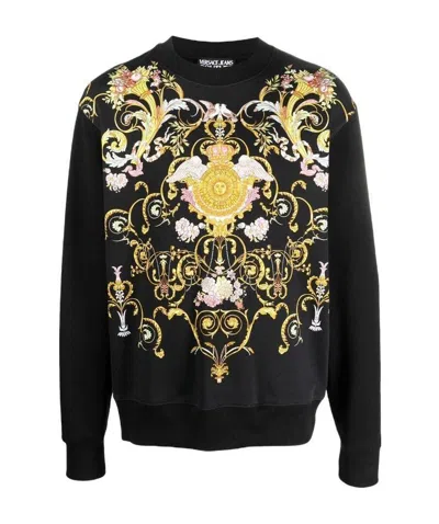 Versace Jeans Barocco-print Cotton Sweatshirt In Black