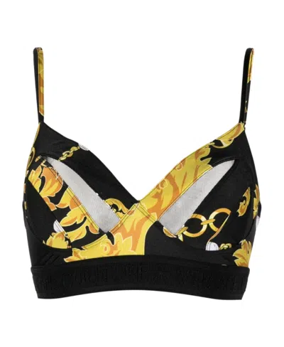 Versace Jeans Barocco-print Crop Top In Black