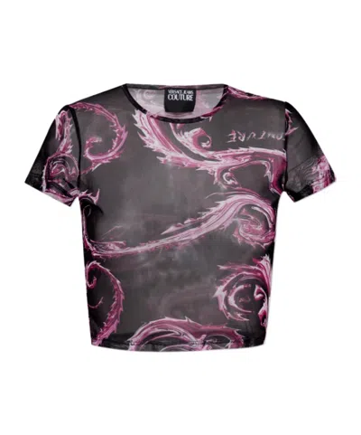 Versace Jeans Barocco-print Crop Top In Black