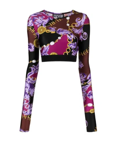 Versace Jeans Barocco Print Crop Top In Purple
