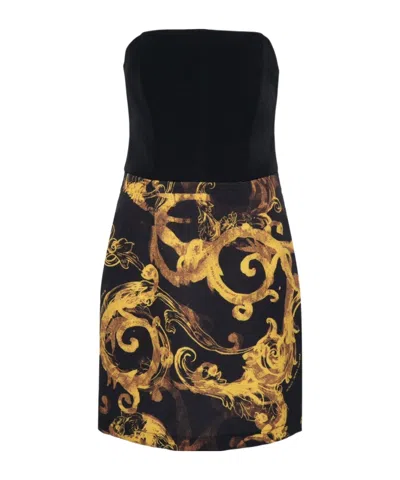 Versace Jeans Barocco-print Mini Dress In Black