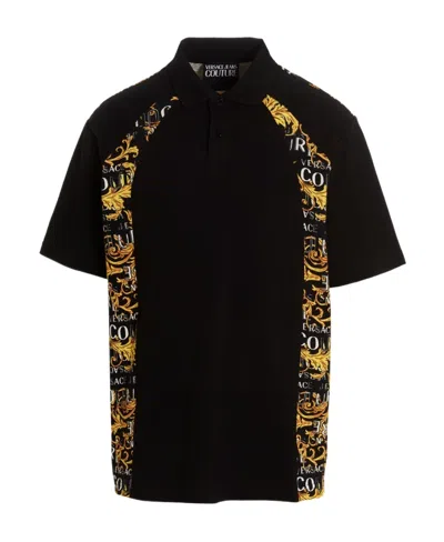 Versace Jeans Barocco-print Short-sleeve Polo Shirt In Black