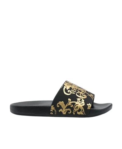 Versace Jeans Baroque-print Slides In Black