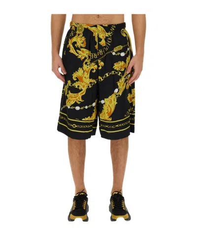 Versace Jeans Barocco-print Track Shorts In Black