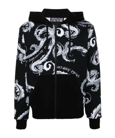 Versace Jeans Barocco-printed Hoodie In Black
