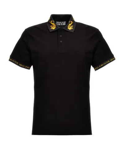 Versace Jeans Barocco-trim Cotton Polo Shirt In Black