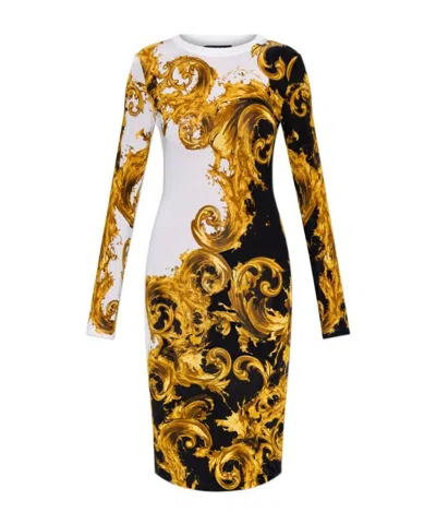 Versace Jeans Barocco-print Long-sleeve Midi Dress In Brown
