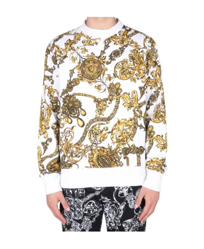 Versace Jeans Baroque And Chain-print Cotton Sweatshirt In White