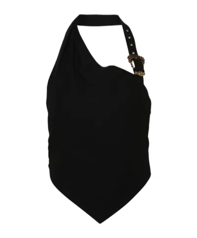 Versace Jeans Baroque-buckle Cropped Top In Black