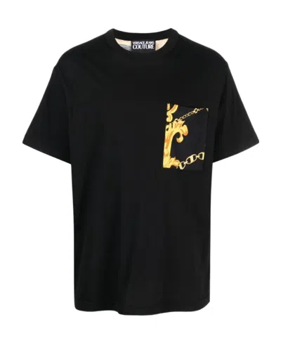 Versace Jeans Baroque-pattern Cotton T-shirt In Black