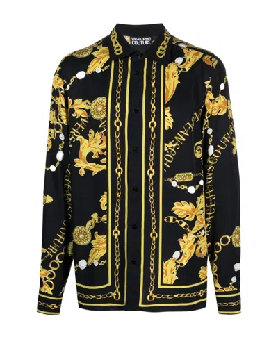 Versace Jeans Baroque-pattern Long-sleeve Shirt In Black