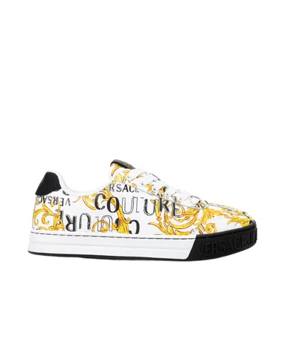 Versace Jeans Baroque Pattern-print Lace-up Sneakers In White