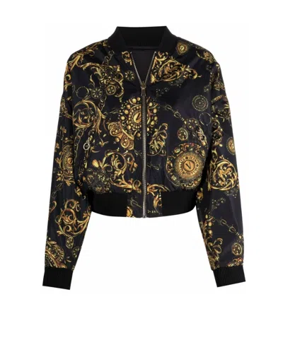 Versace Jeans Baroque Print Bomber Jacket In Black