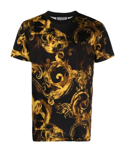 Versace Jeans Baroque-print Cotton T-shirt In Black