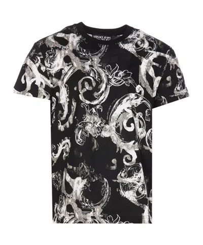 Versace Jeans Baroque-print Cotton T-shirt In Black