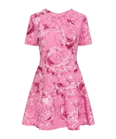 Versace Jeans Baroque Print Dress In Pink