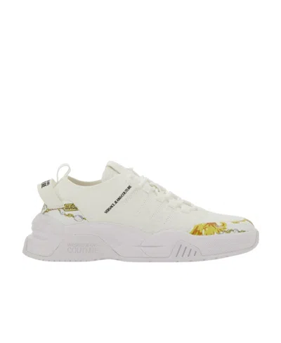Versace Jeans Baroque-print Leather Sneakers In White