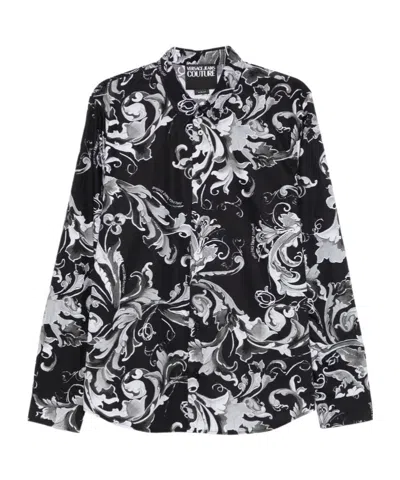 Versace Jeans Baroque-print Long-sleeves Shirt In Black
