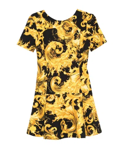 Versace Jeans Baroque Print Mini Dress In Yellow