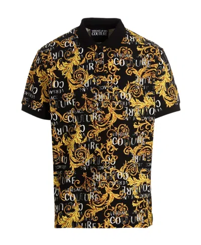 Versace Jeans Baroque-print Polo Shirt In Black