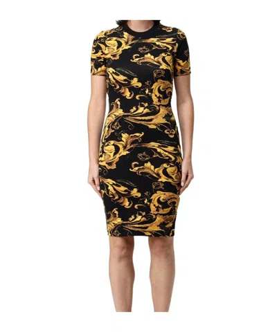 Versace Jeans Baroque-print Short-sleeve Mini Dress In Black