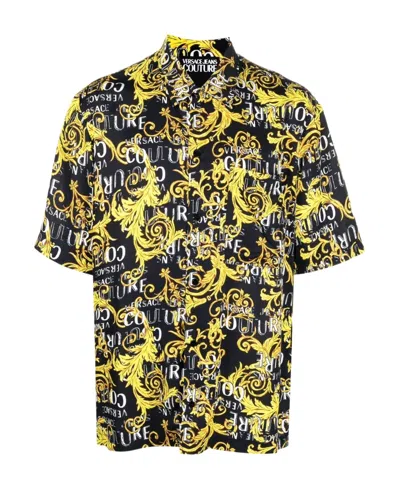 Versace Jeans Baroque-print Short-sleeve Shirt In Black