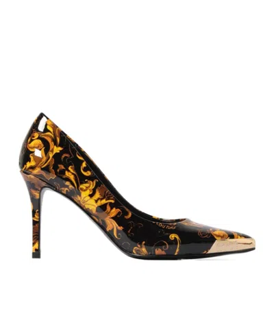 Versace Jeans Baroque-print Stiletto Pumps In Black