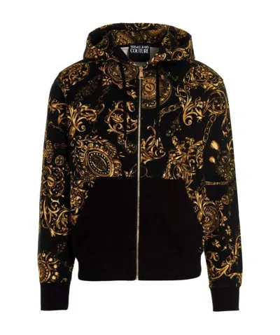 Versace Jeans Baroque-print Zipped Hoodie In Multi