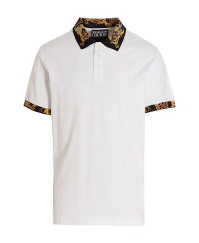 Versace Jeans Baroque Trim Polo Shirt In White