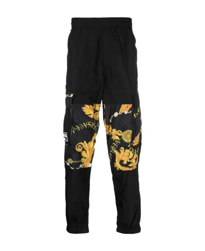Versace Jeans Baroque-print Panelled Track Pants In Black